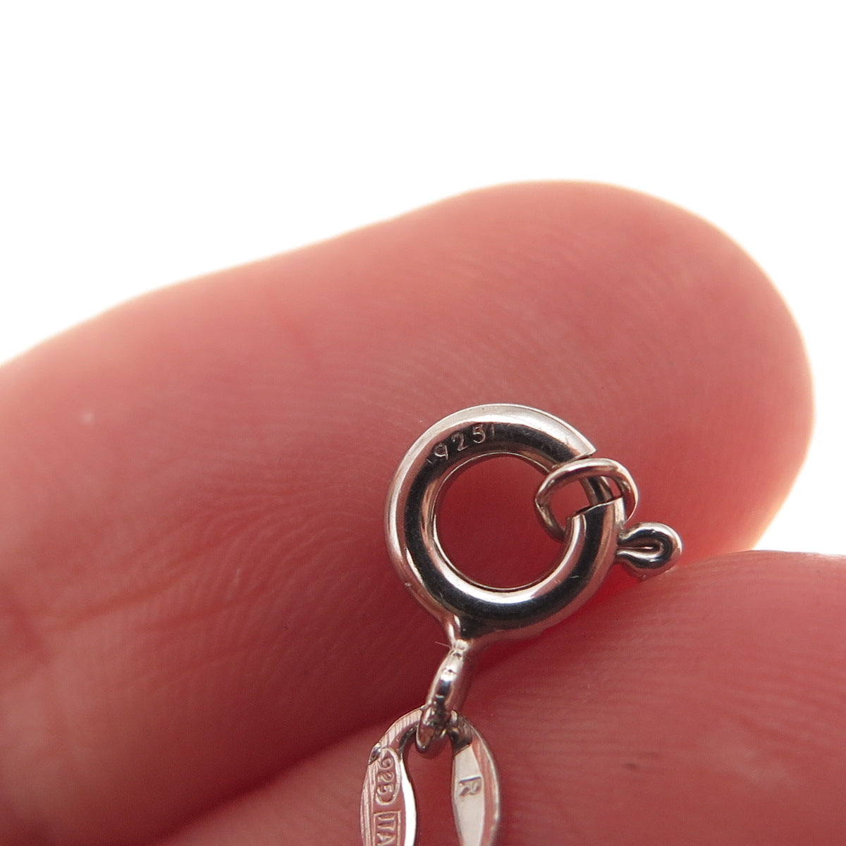 925 Sterling Silver Real Diamond Heart & Club Key Cable Chain Necklace 18"