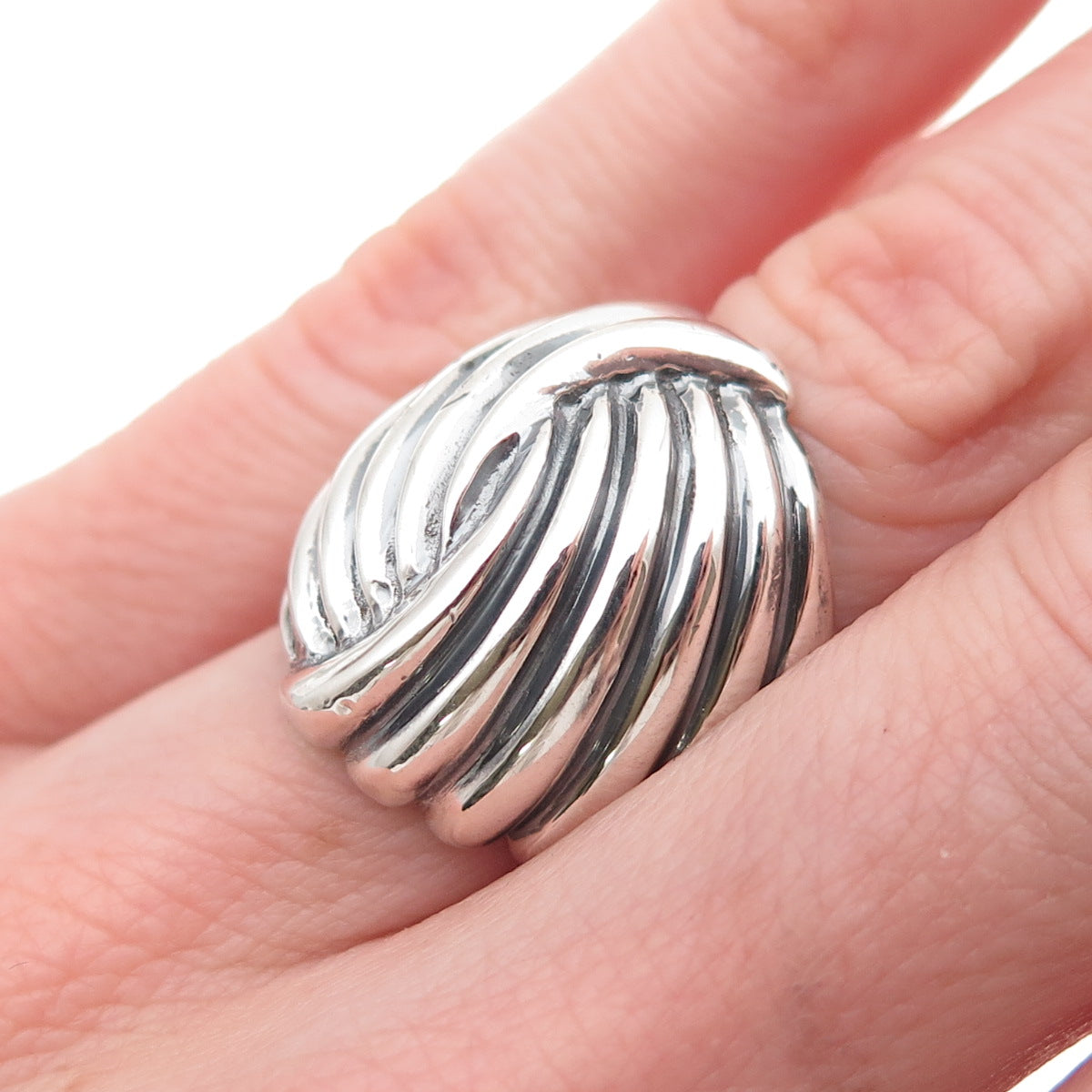 925 Sterling Silver Vintage Modernist Yin Yang Oxidized Ring Size 5