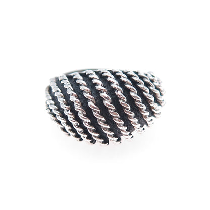 925 Sterling Silver Vintage Modernist Ribbed Dome Oxidized Ring Size 6.75