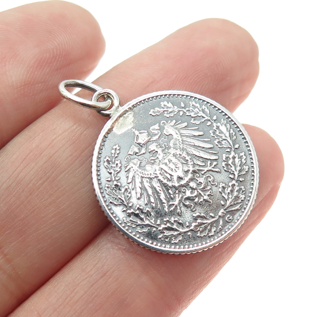 900 Silver Antique 1906 Germany "½ Mark - Wilhelm II" Coin Pendant