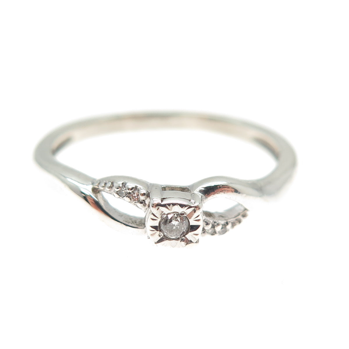 SUN 925 Sterling Silver Real Round-Cut Diamond Promise Ring Size 9.5