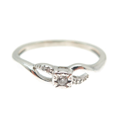 SUN 925 Sterling Silver Real Round-Cut Diamond Promise Ring Size 9.5