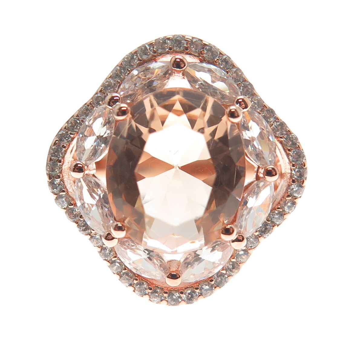 DSMK 925 Sterling Silver Rose Gold Plated Pink & White C Z Ring Size 7.5