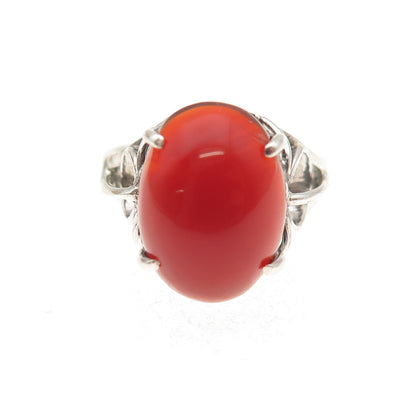 925 Sterling Silver Vintage Real Carnelian Modernist Oxidized Ring Size 6.25
