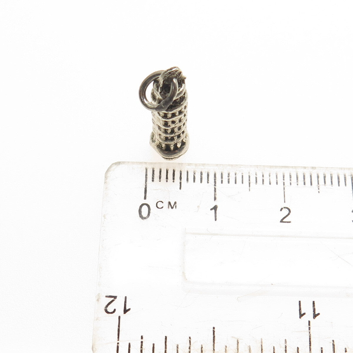 800 Silver Vintage Pisa Tower Minimalist Oxidized Charm Pendant