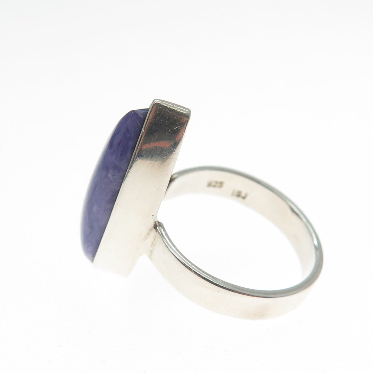 925 Sterling Silver Vintage Real Charoite Gemstone Teardrop Ring Size 6