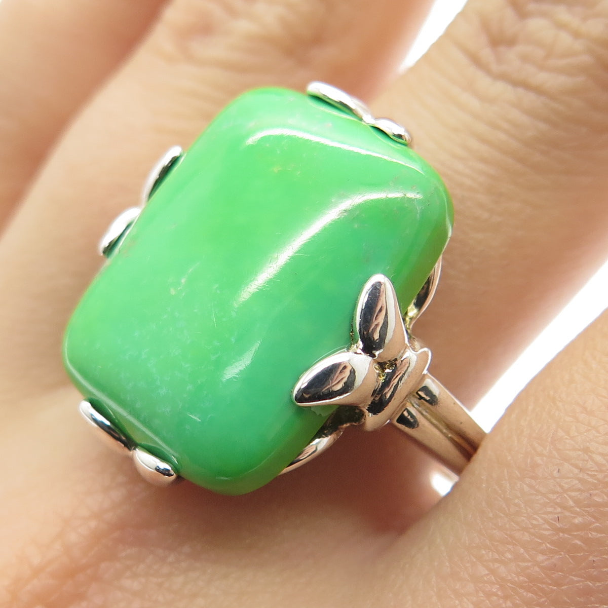 925 Sterling Silver Real Green Turquoise Gemstone Ring Size 11.25