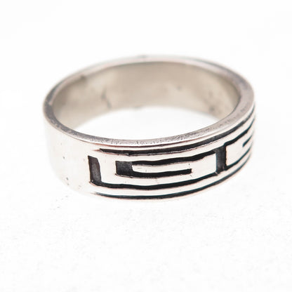 925 Sterling Silver Vintage Greek Maze Oxidized Band Ring Size 8.25