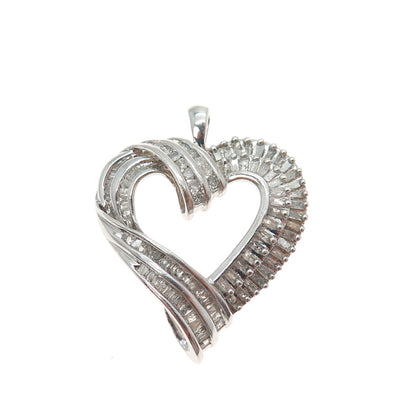 JANE SEYMOUR Sterling Real Round & Tapered Baguette-Cut Diamond Heart Pendant