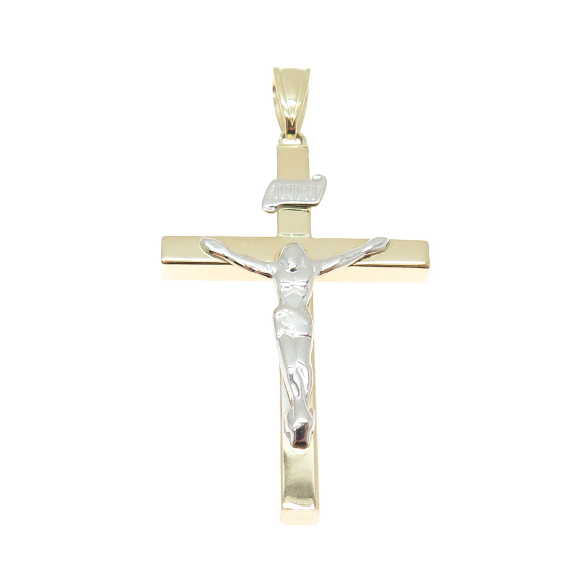 14K Yellow & White Gold Crucifix Cross Religious Charm Pendant