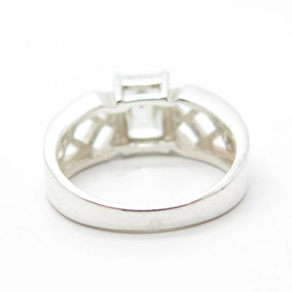 925 Sterling Silver Emerald-Cut Shaped C Z Cage Ring Size 6.25