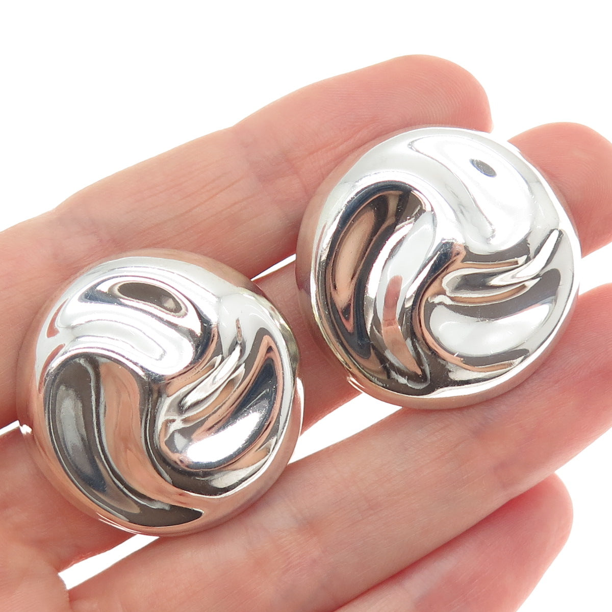 925 Sterling Silver Vintage Mexico Modernist Clip On Earrings