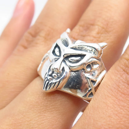 925 Sterling Silver Vintage Tribal Mask Ring Size 11.75