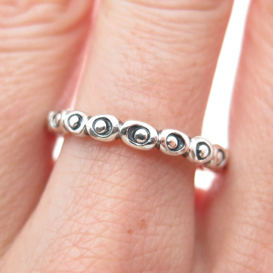 PANDORA 925 Sterling Silver Circle & Dot Stackable Oxidized Band Ring Size 7.5