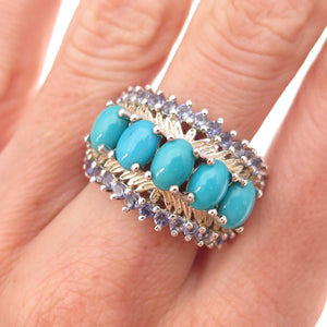 Chuck Clemency Sterling Silver 2-Tone Real Turquoise & Tanzanite Ring Size 8.25