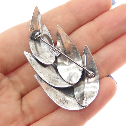 BEAU 925 Sterling Silver Vintage Modernist Floral Leaf Oxidized Pin Brooch