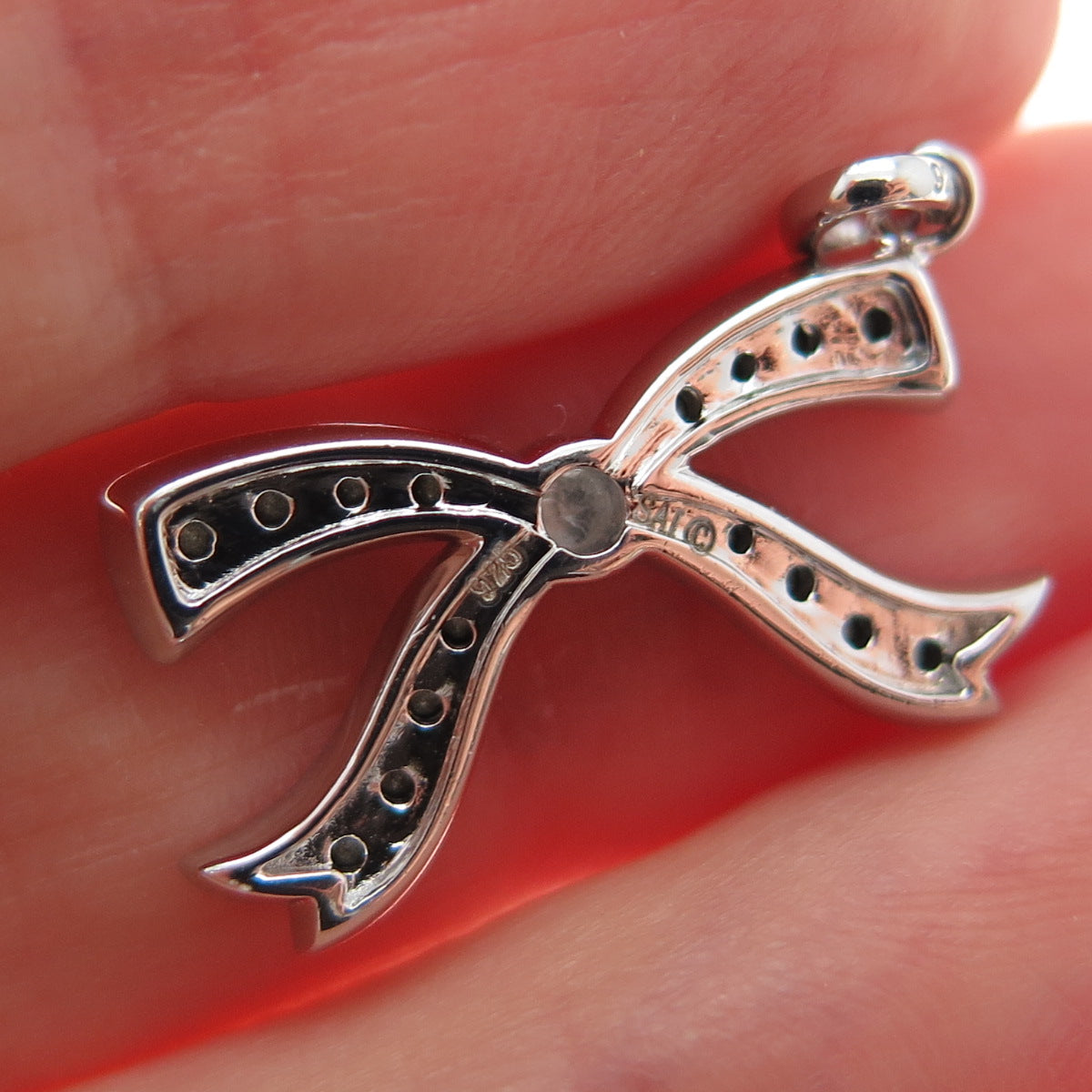 SAI 925 Sterling Silver Round-Cut Ocean Blue C Z Bow Minimalist Charm Pendant