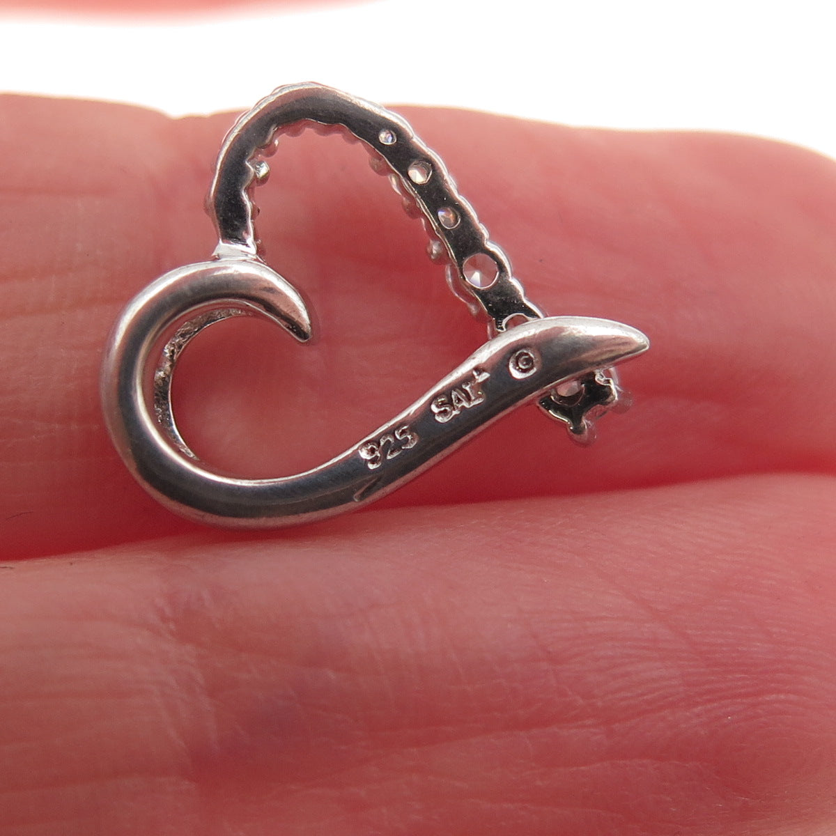 Sai 925 Sterling Silver Graduated Round-Cut C Z Heart Mini Slide Charm Pendant