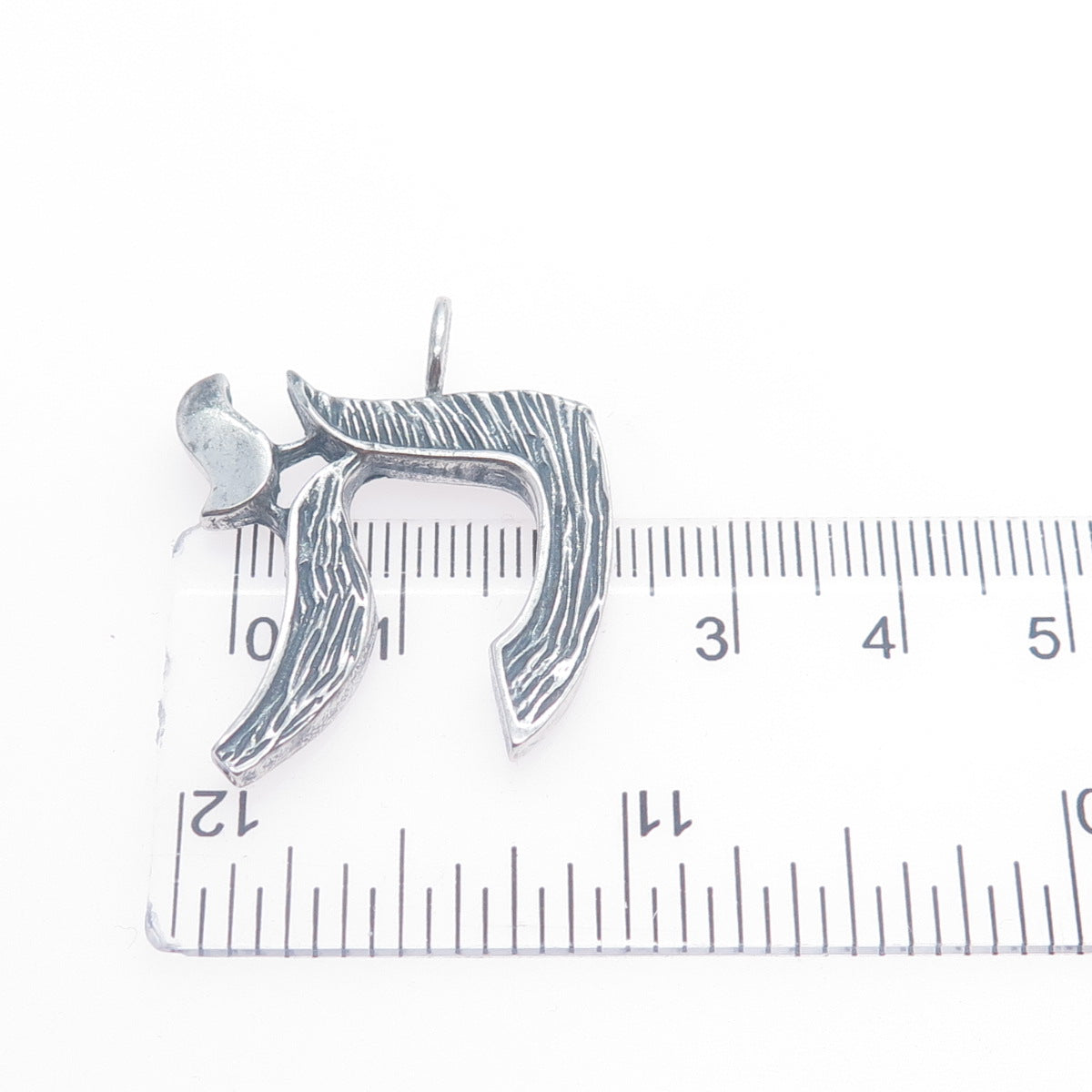 925 Sterling Silver Vintage Chai Judaica Oxidized Charm Pendant