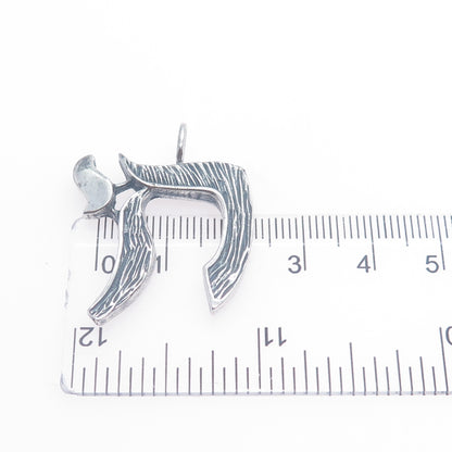 925 Sterling Silver Vintage Chai Judaica Oxidized Charm Pendant