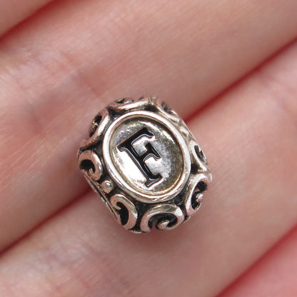 CHAMILIA 925 Sterling Silver Letter F Initial Ornate Bead Charm