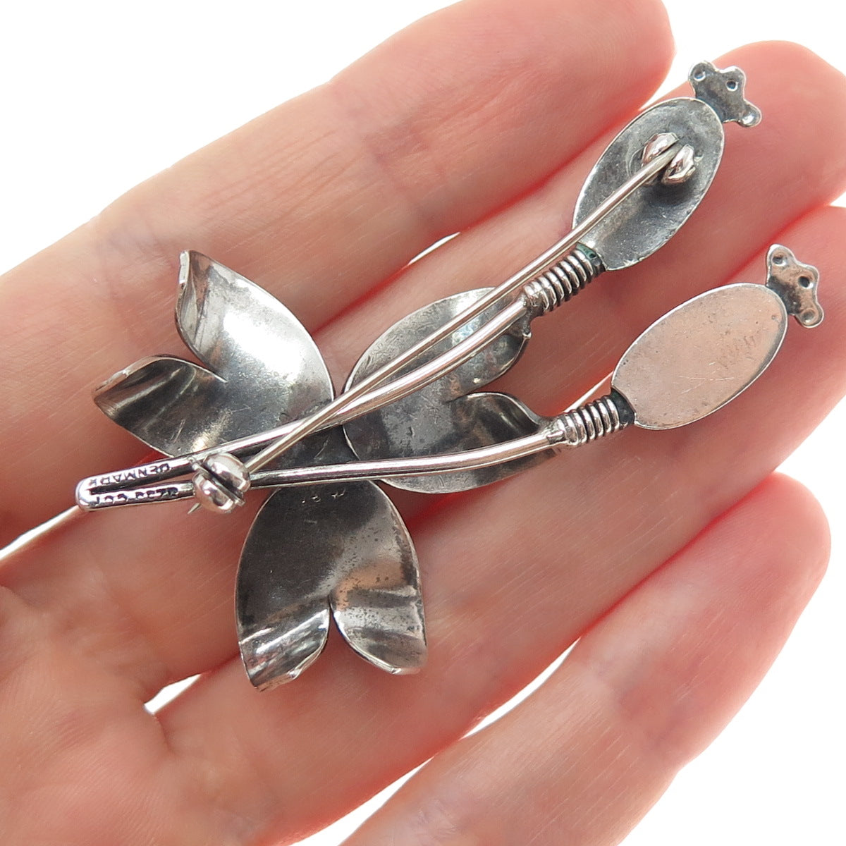 CARL OVE FRYDENSBERG 925S Sterling Vintage Denmark Modernist Flower Pin Brooch