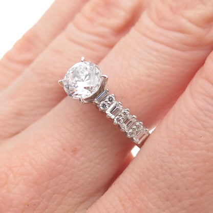 925 Sterling Silver Round & Emerald-Cut C Z Engagement Ring Size 8.25