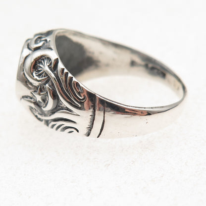 925 Sterling Silver Vintage Crescent Moon & Star Oxidized Dome Ring Size 11