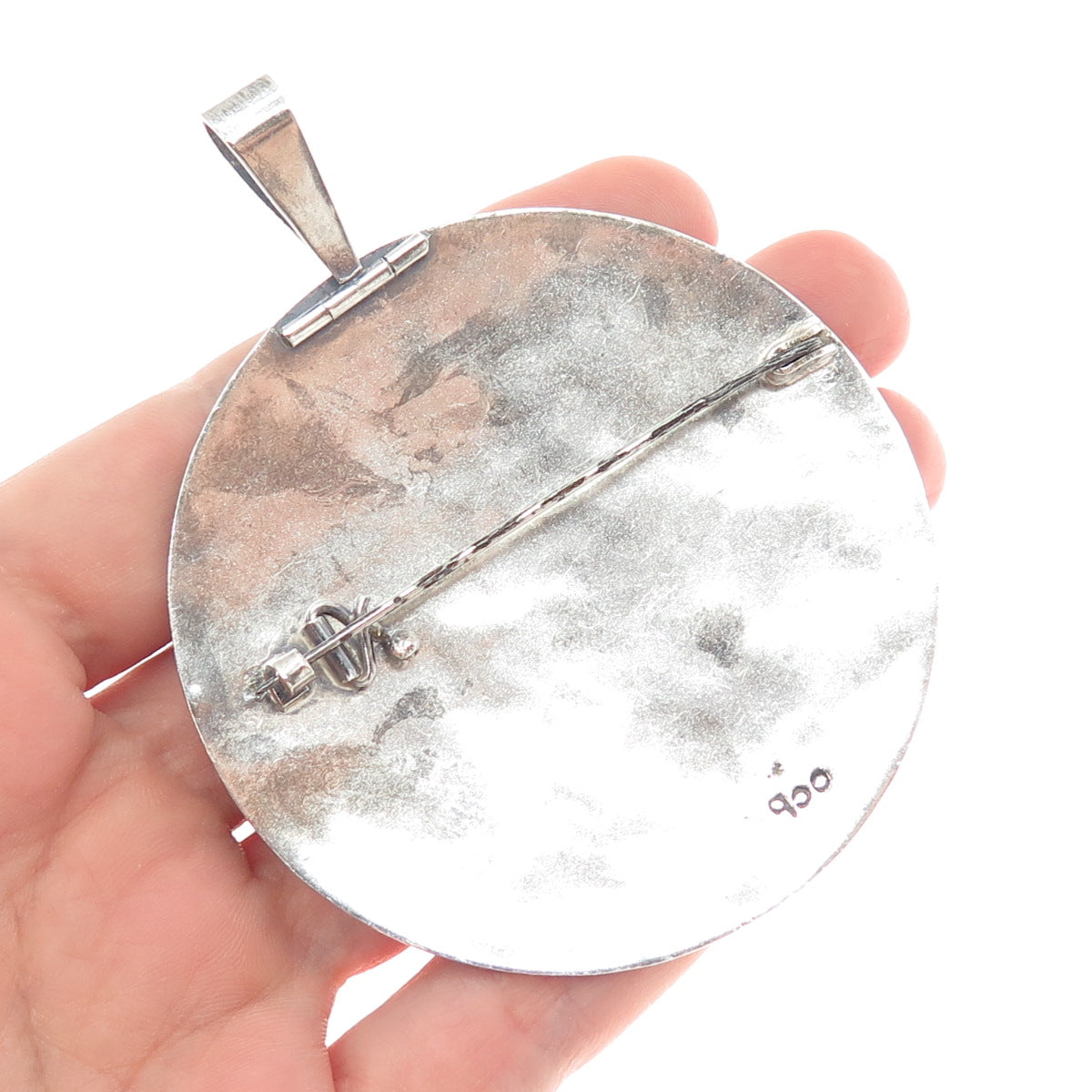 900 Silver Vintage Aztec God Oxidized Large Pin Brooch / Pendant