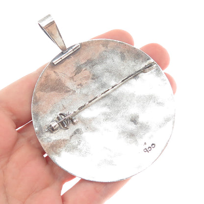 900 Silver Vintage Aztec God Oxidized Large Pin Brooch / Pendant