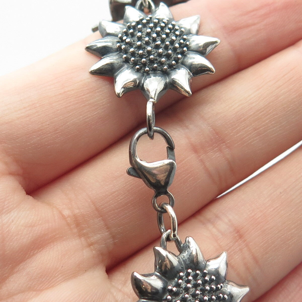 925 Sterling Silver Vintage Sunflower Link Bracelet 7"