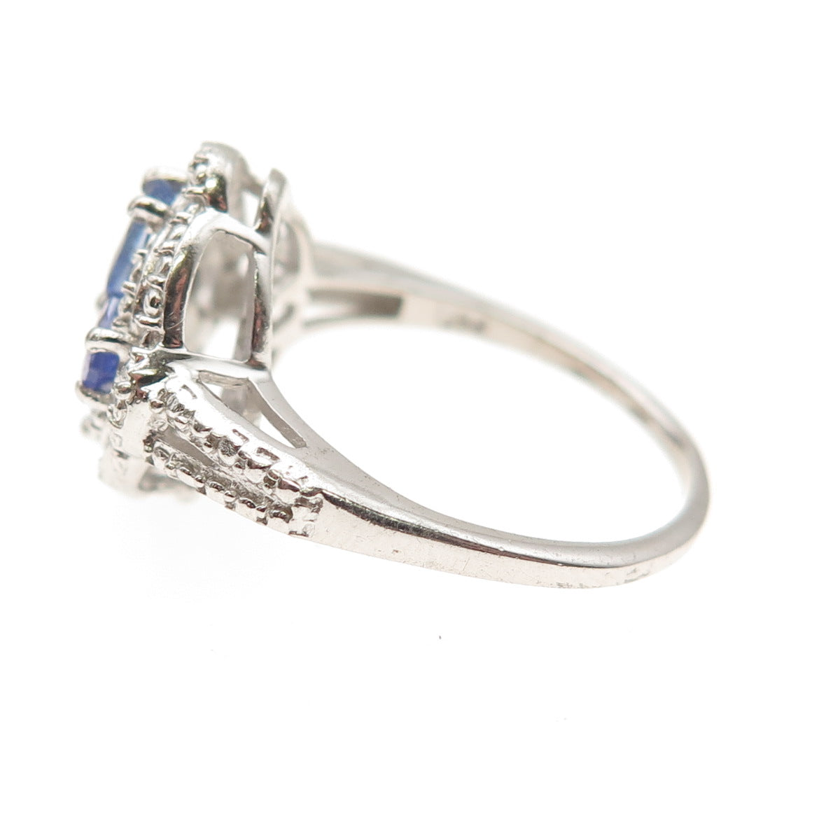 Chuck Clemency 925 Sterling Silver Real Oval-Cut Tanzanite Floral Ring Size 7