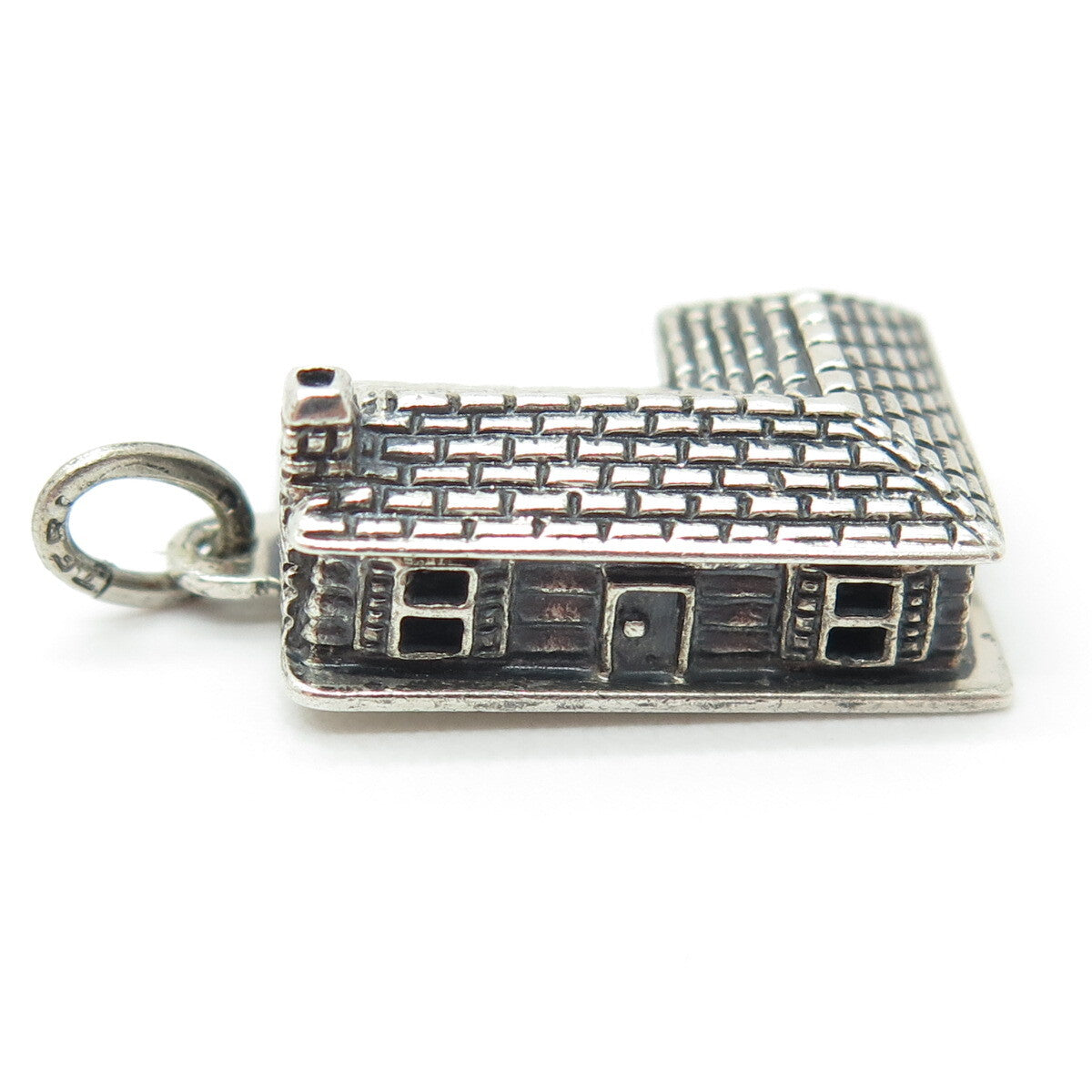 BEAU 925 Sterling Silver Antique Art Deco 3D Village House Pendant