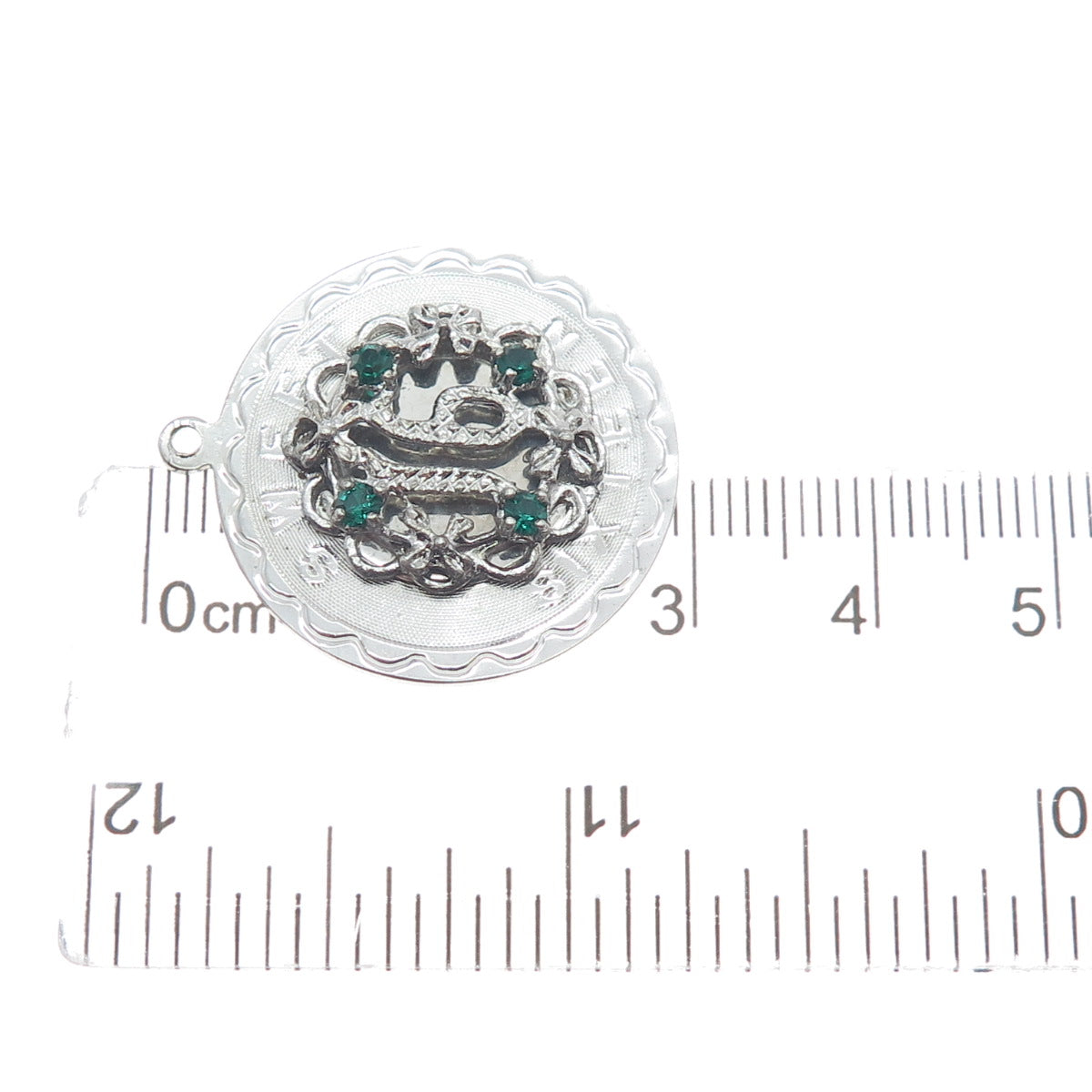 SPENCER 925 Sterling Silver Vintage Green Rhinestone Sweet Sixteen Charm Pendant