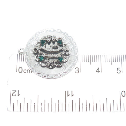 SPENCER 925 Sterling Silver Vintage Green Rhinestone Sweet Sixteen Charm Pendant