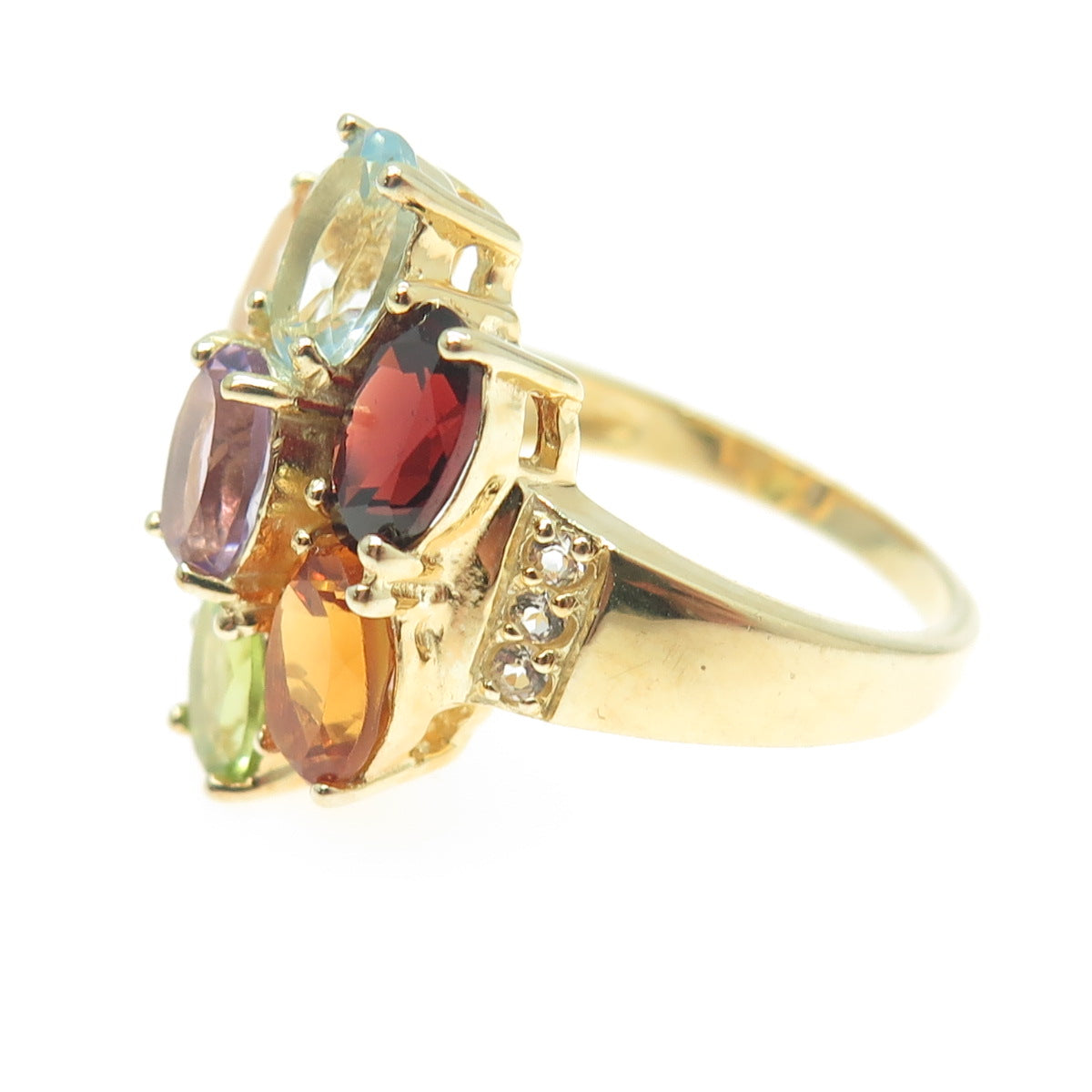 HAN Sterling Gold Plated Blue & White Topaz Amethyst Garnet Citrine Ring Size 8