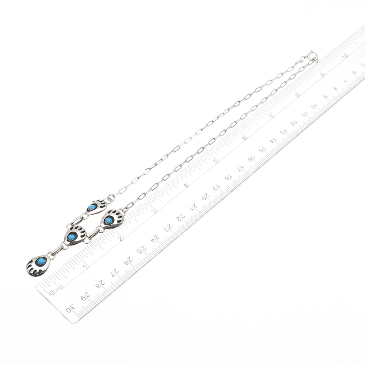Old Pawn Sterling Silver Vintage Turquoise Bear Paw Tribal Chain Necklace 16"