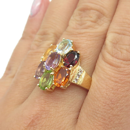 HAN Sterling Gold Plated Blue & White Topaz Amethyst Garnet Citrine Ring Size 8