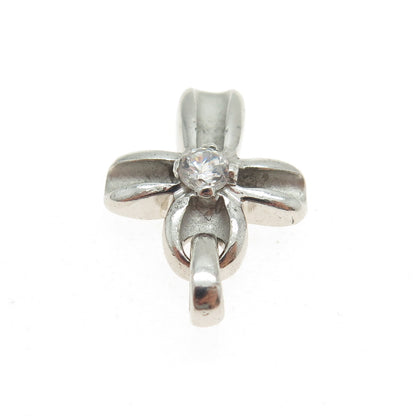 925 Sterling Silver Vintage Round-Cut C Z Petal Cross Minimalist Pendant