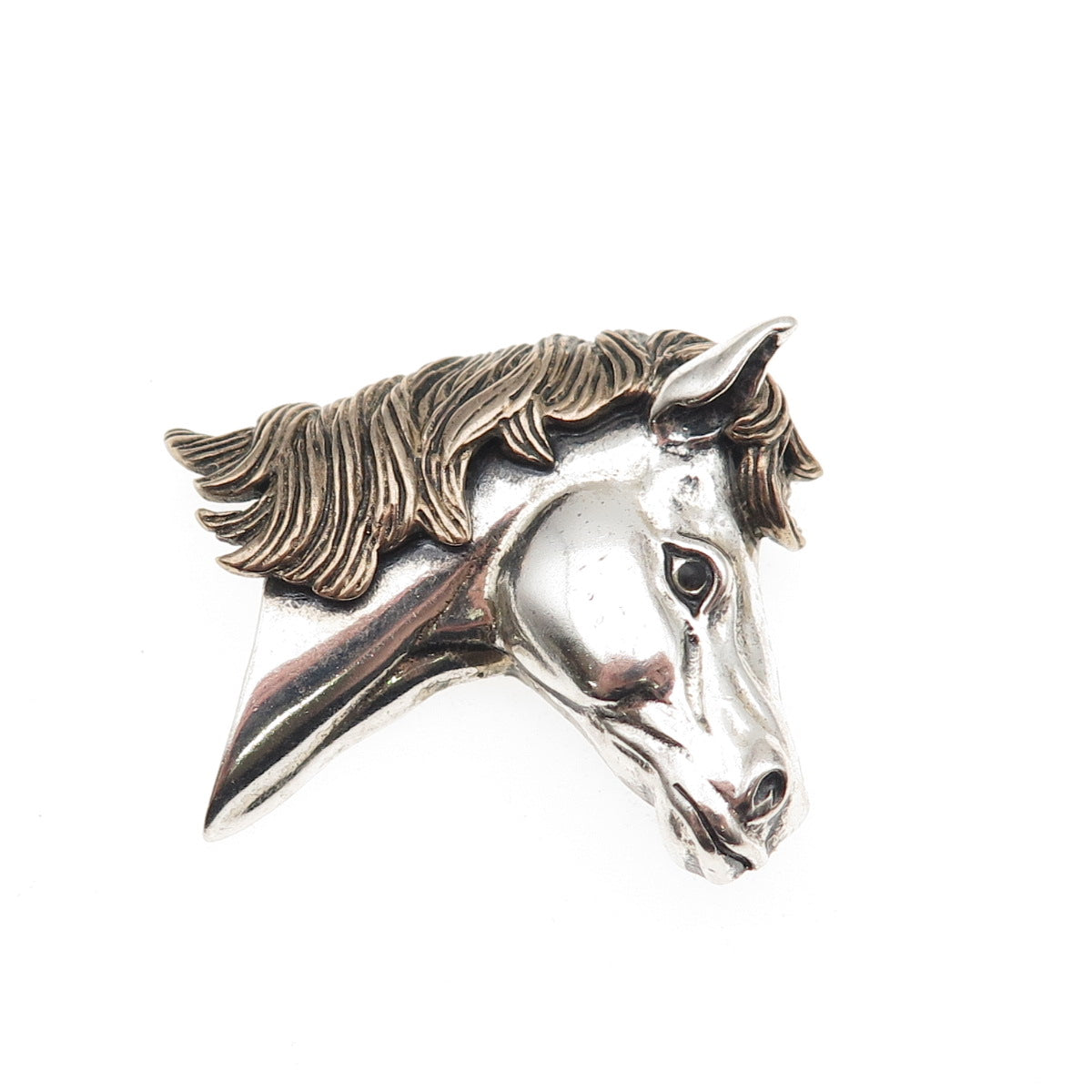 925 Sterling Silver 2-Tone Vintage Horse Oxidized Slide Pendant