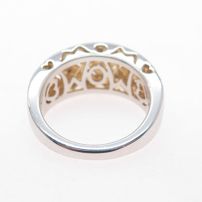 SUN 925 Sterling Silver Real Round-Cut Diamond Mom Ring Size 7