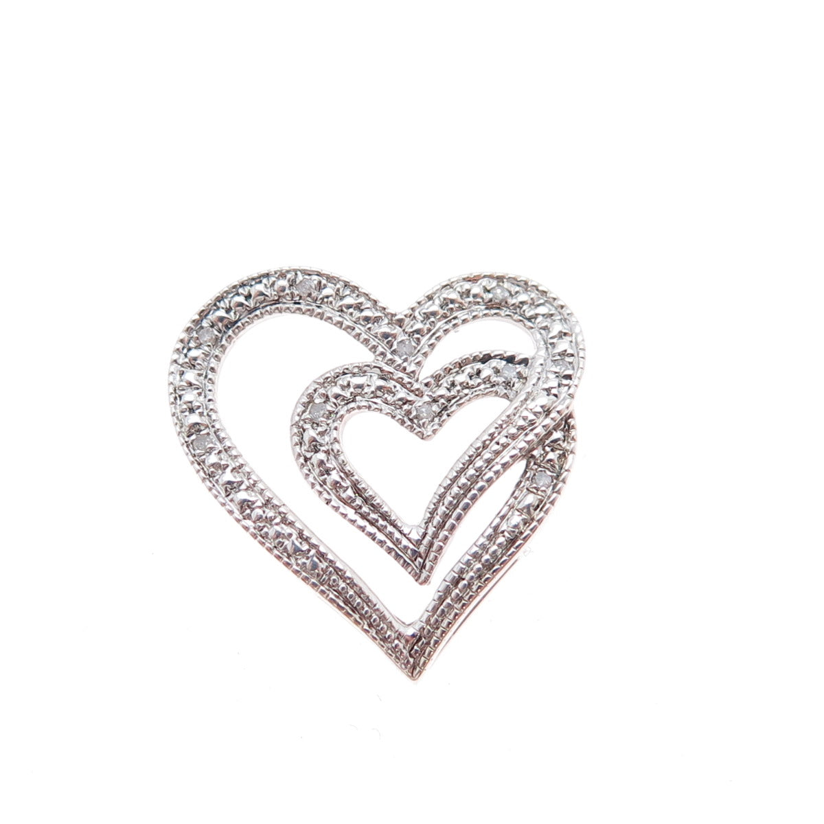 925 Sterling Silver Real Round-Cut Diamond Heart Minimalist Slide Pendant