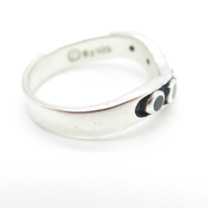925 Sterling Silver Vintage Black Enamel Wavy Ring Size 6.75