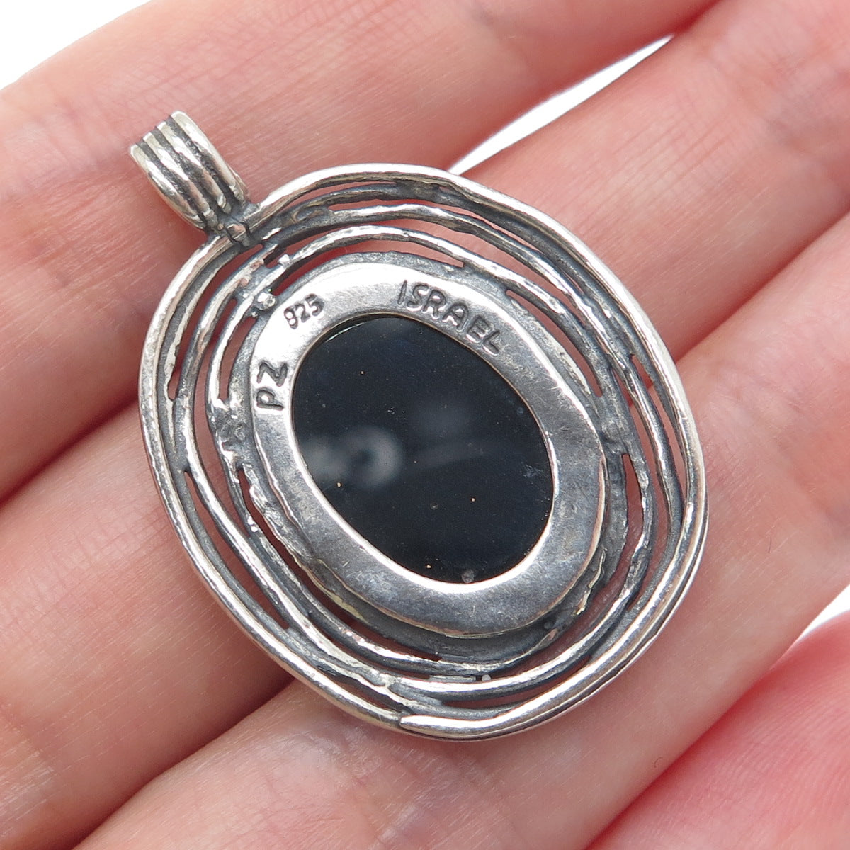 OR PAZ PZ 925 Sterling Silver Vintage Israel Real Hematite Oxidized Nest Pendant