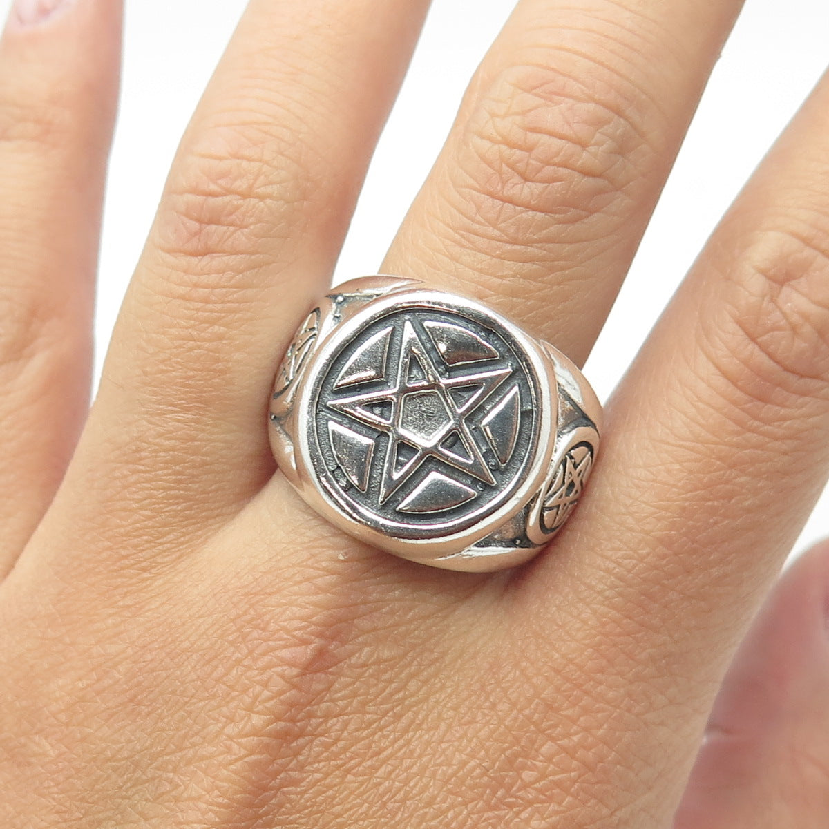 950 Silver Vintage Pentagram Star Ring Size 12.75