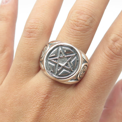 950 Silver Vintage Pentagram Star Ring Size 12.75