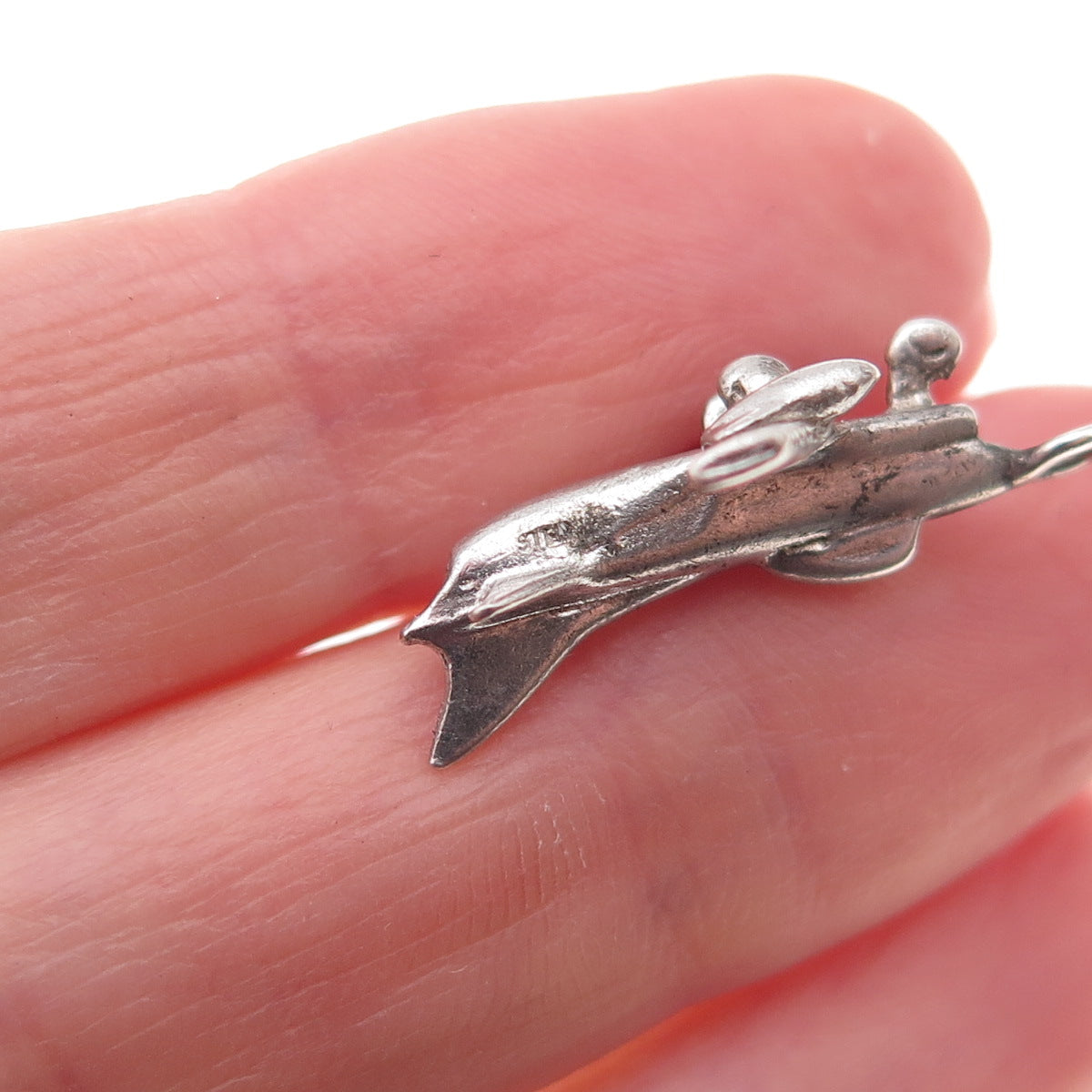 925 Sterling Silver Antique WWII US Air Force F-86 Sabre Fighter Jet 3D Pendant