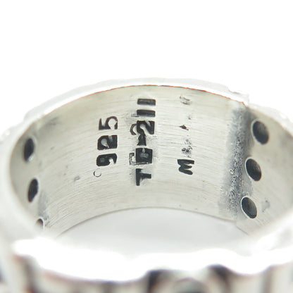 925 Sterling Silver Vintage Mexico Beaded Ethnic Band Ring Size 7.5
