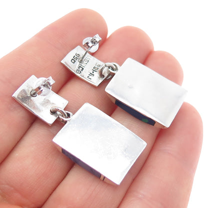 950 Silver Vintage Mexico Real Azurite Modernist Dangle Earrings