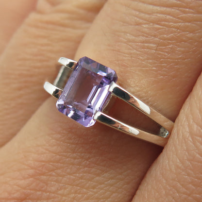 925 Sterling Silver Vintage Real Amethyst Gemstone Ring Size 8.25